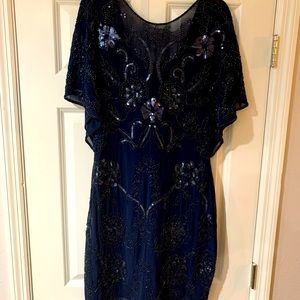 Navy blue sequined short dress